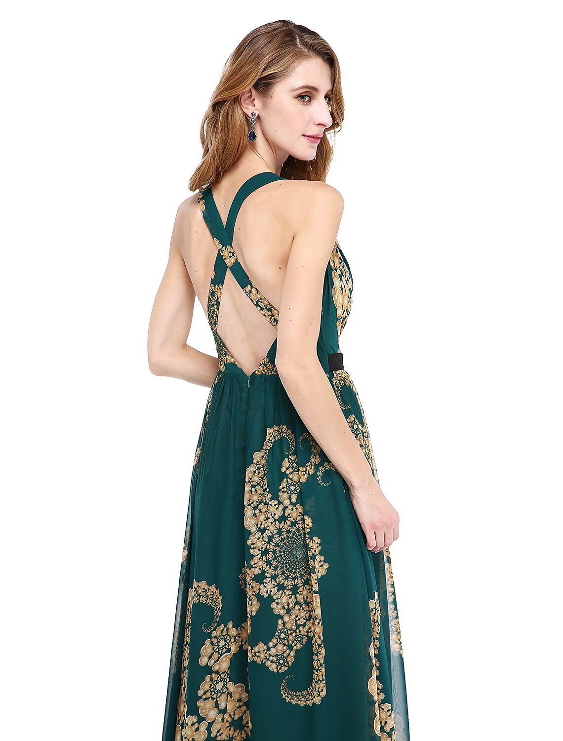 A-Line Mother of the Bride Dress Floral Open Back V Neck Floor Length Chiffon Sleeveless No with Sash / Ribbon