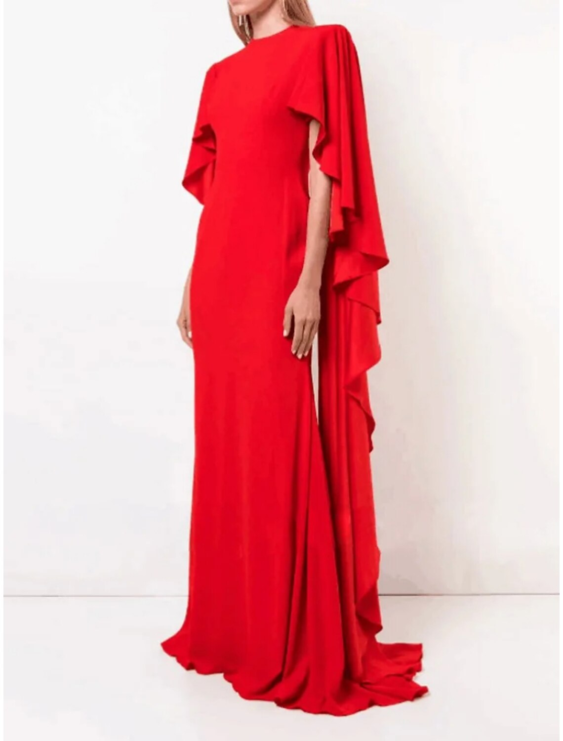 A-Line Evening Gown Elegant Dress Formal Sweep / Brush Train Long Sleeve Jewel Neck Chiffon with Pleats Ruffles