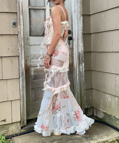 Pink Elegant Fantasy Floral Fashion One Shoulder Long Tulle Ball Gown Evening Dress Garden Party Dress gh3013
