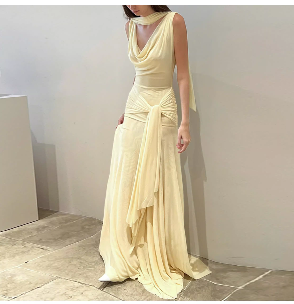 Elegant Draped Cowl Neck Sleeveless Evening Gown TP5725