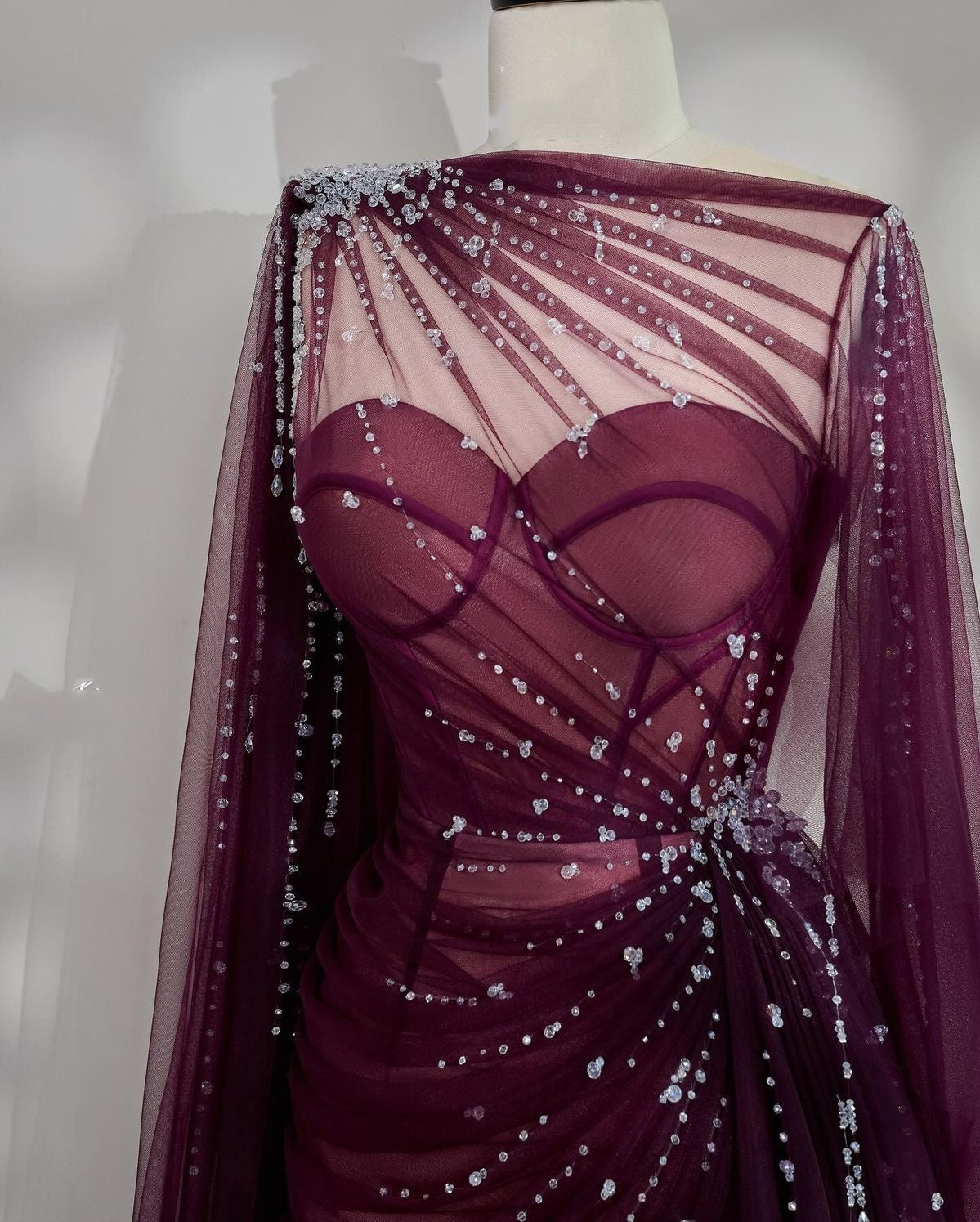 Girlhomeshops-Black/Wine Red/Light Brown Exquisite Beaded Sweetheart Collar Long Tulle Prom Dress Evening Dress Party Dress gh5386