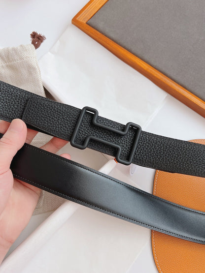 HERMES LEATHER BELT WITH H BUCKLE BLACK 38MM
