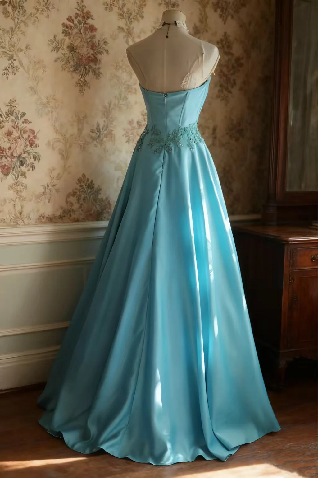 Chic Strapless A-Line Sky Blue Beaded Embroidery Prom Dress TP5642