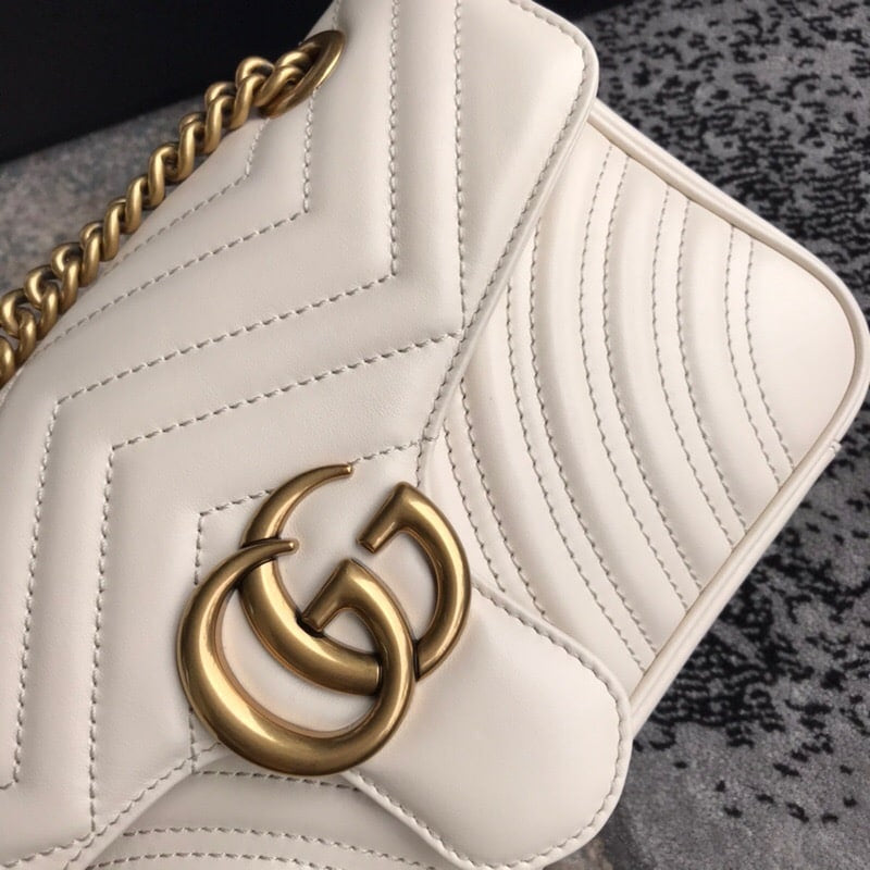 Gucci GG Marmont Mini Shoulder Bag White Matelassé 22Cm 446744 DTDIT 9022