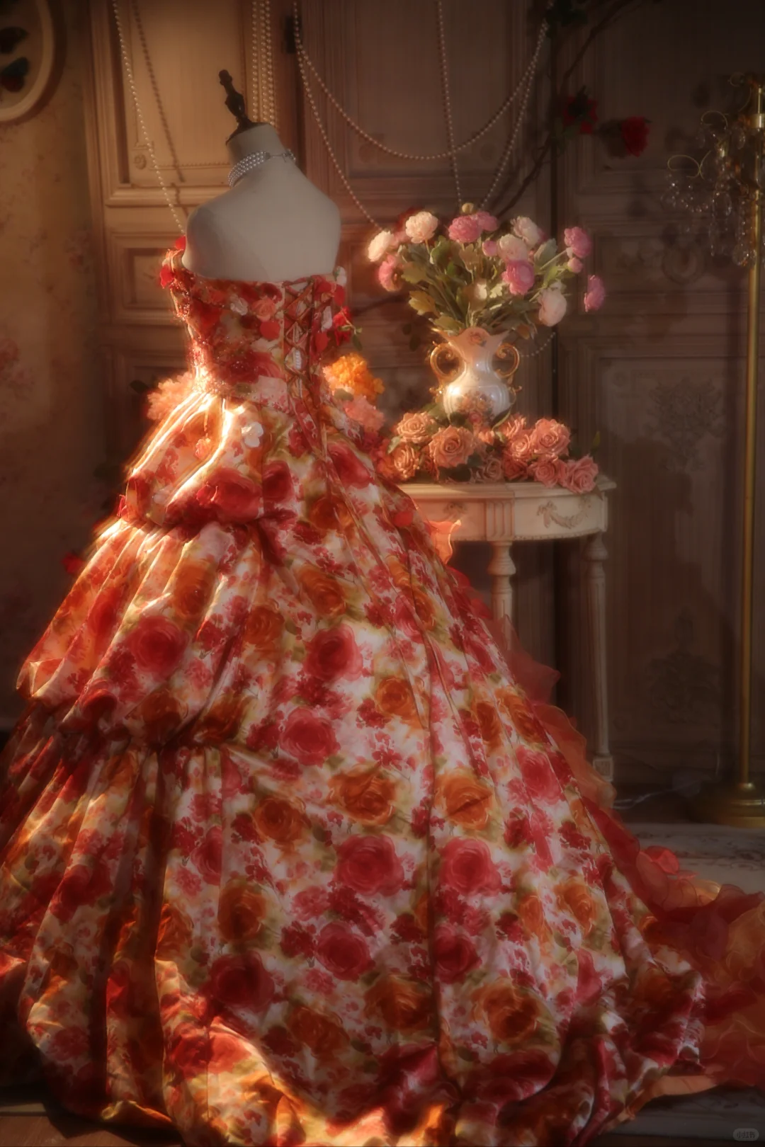 Vintage Floral Strapless Ruffled Formal Sweet 15 Quinceanera Ball Gown TP5528