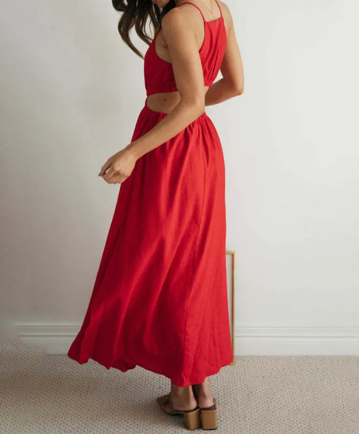 Unique Sleeveless Solid Color Split Prom Dress