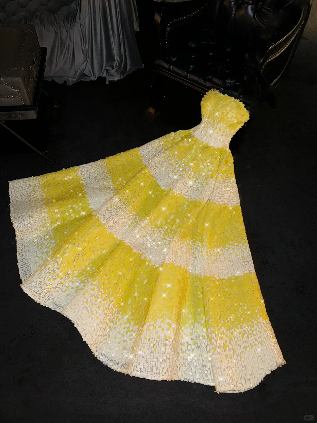 Chic Yellow Sparkle Sequined Strapless Glittering A-Line Evening Gown TP5385