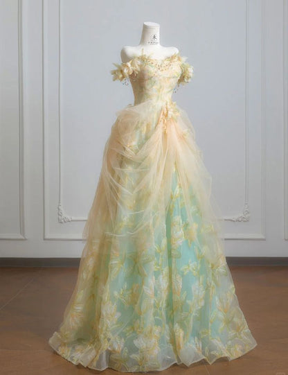 Gorgeous Floral Embroidered Tulle 3D Flower Appliques Sweet 16 Quinceanera Ball Gown TP5786