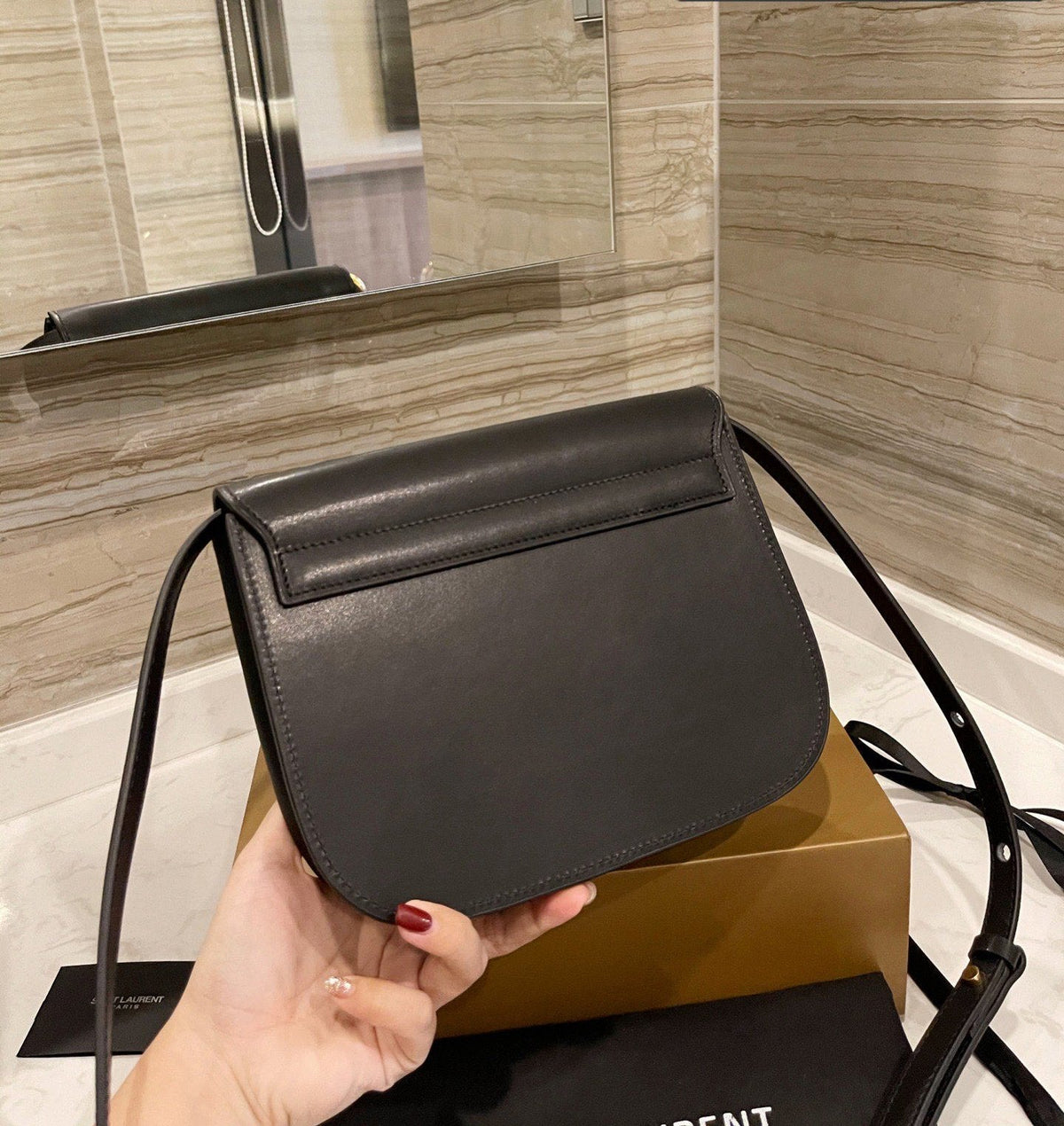 SAINT LAURENT  Smooth Calfskin Classic Monogram Small Kaia Satchel Black