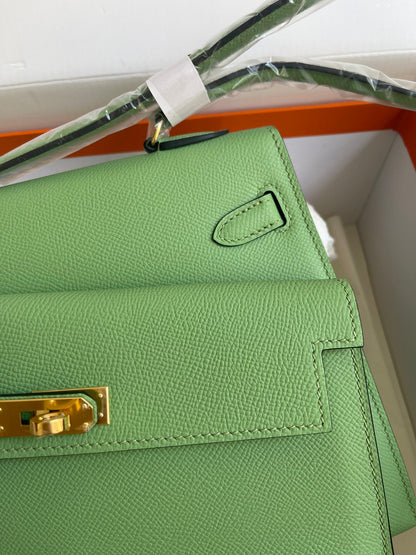 H KELLY SELLIER EN DESORDRE EPSOM GOLD-TONED HARDWARE GREEN 25CM