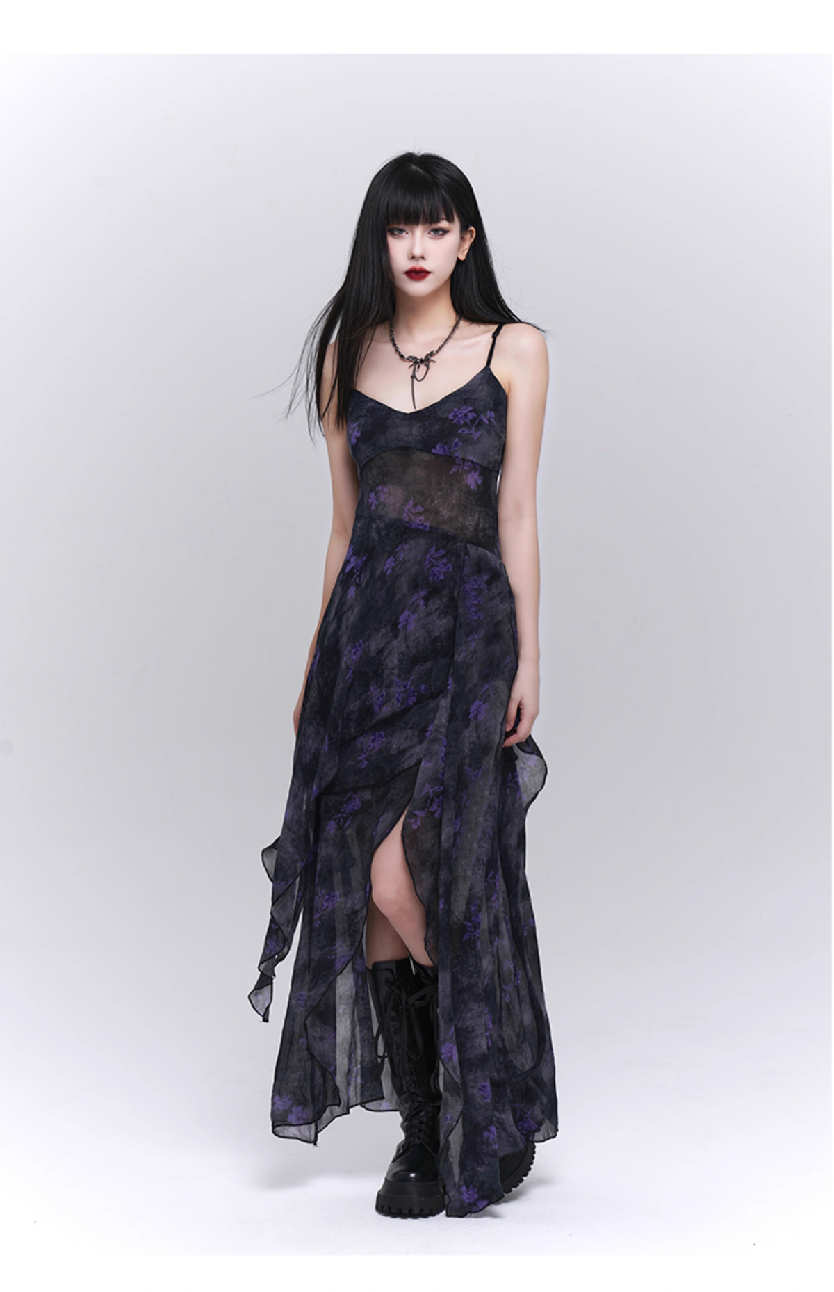 Fashion Design Sense Long Black Spaghetti Strap Dress TP2921