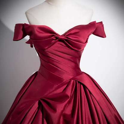 Burgundy Off The Satin Pleated Ball Gown A Line Prom Dress cc1723