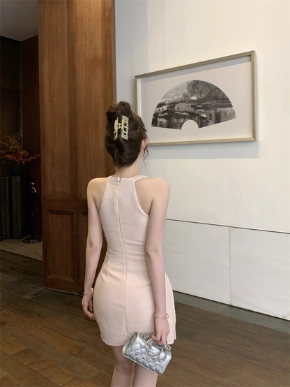 Fashion Pink Beading Design A-line Halter Homecoming Dress TP3689
