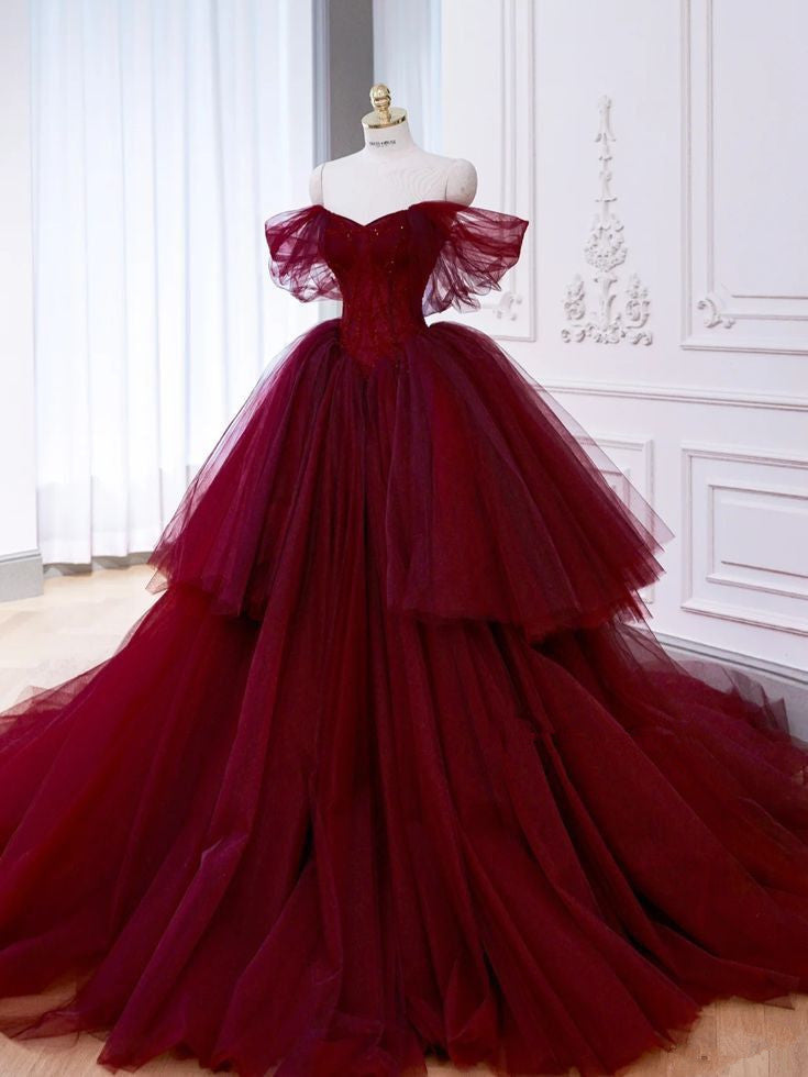 Ball Gowns Off The Shoulder Tulle Red Sweet 16 Dresses