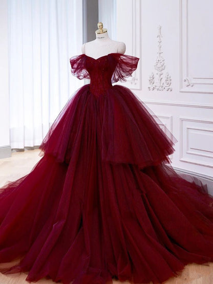 Ball Gowns Off The Shoulder Tulle Red Sweet 16 Dresses