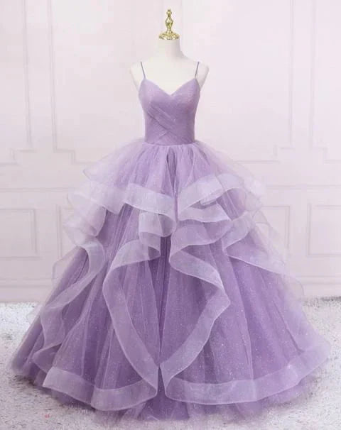 Green/Purple/Blue Fashion Elegant Spaghetti Strap Long Organza Ruffles Ball Gowns Prom Gowns Graduation Gowns Adult Ceremony Gowns