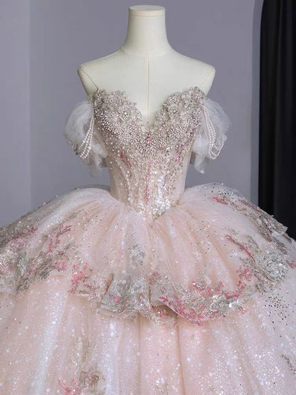 Ball Gowns Sweet 16 Dress Off The Shoulder Pink Sweet 16 Dresses