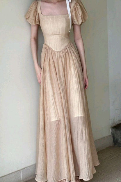 girlhomeshops--Custom dress simple long women's short-sleeved casual comfortable vacation long dress gh5708