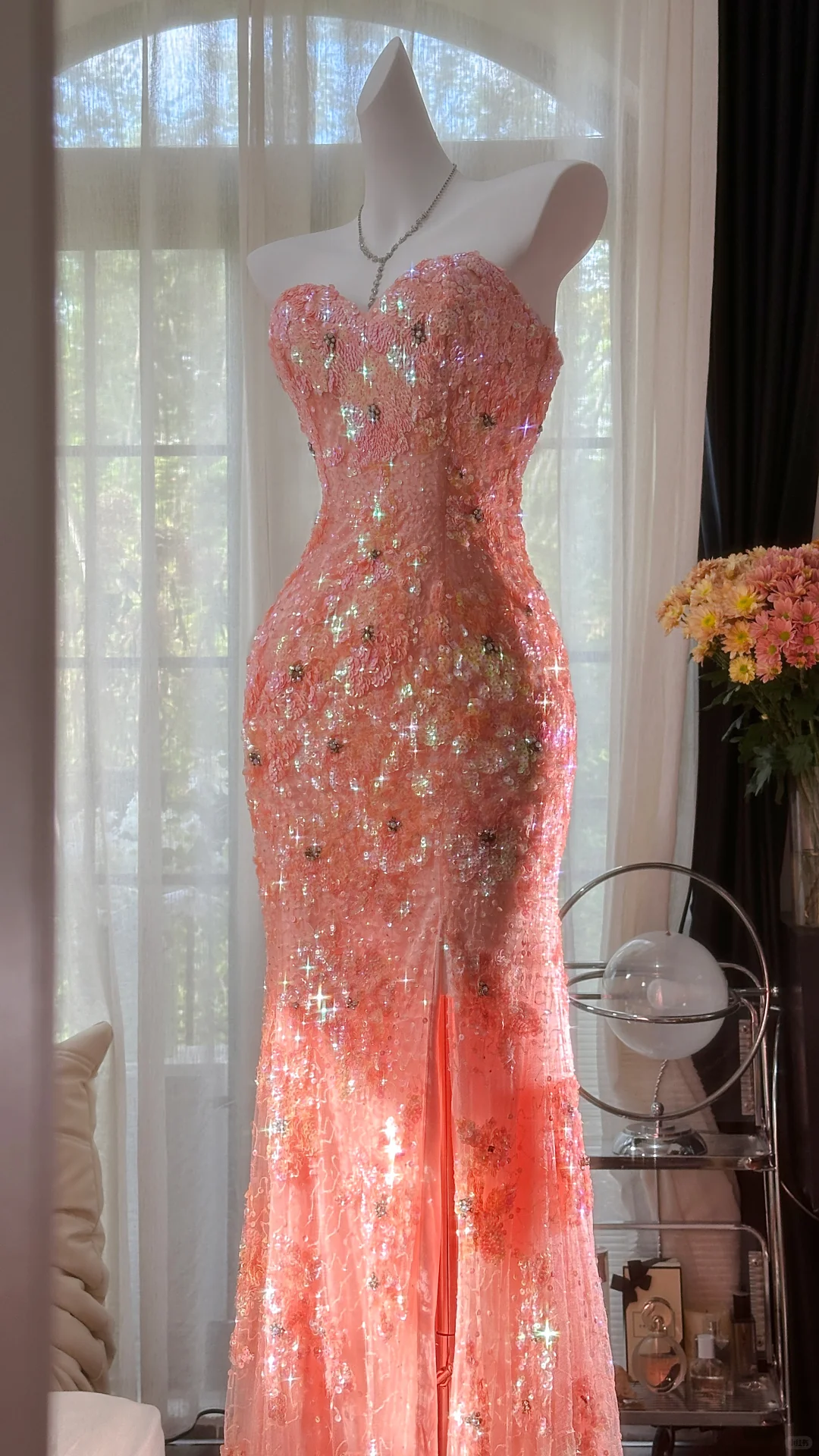 Vintage Sequin Strapless Sweetheart Sheath Gown Evening Gown TP5133