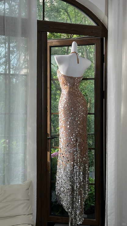 Gorgeous Glittering Sequined Halter-neck Sheath Prom Dress Evening Dress TP4301