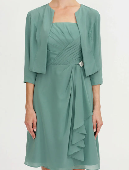 A-Line Mother of the Bride Dress Formal Elegant Two Piece Strap Short / Mini Chiffon Sleeveless yes with Pleats Beading