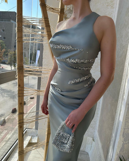 Silver rhinestone mermaid sleeveless long evening dress