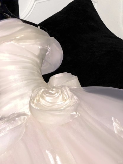Elegant Ivory 3D Rose Satin Off-Shoulder A-Line Tulle Wedding Dress TP4221