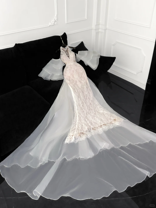Elegant Ivory Applique Design Mermaid Wedding Dress TP4222