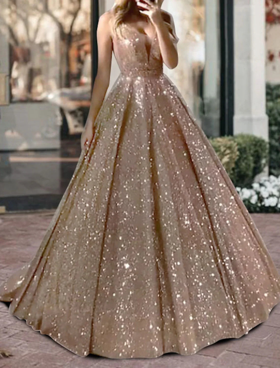 Ball Gown Glitter Prom Black Dress Luxurious Tulle Sparkly Dress For Wedding Party Quinceanera Sweep / Brush Train Sleeveless V Neck Tulle V Back with Sequin 2025