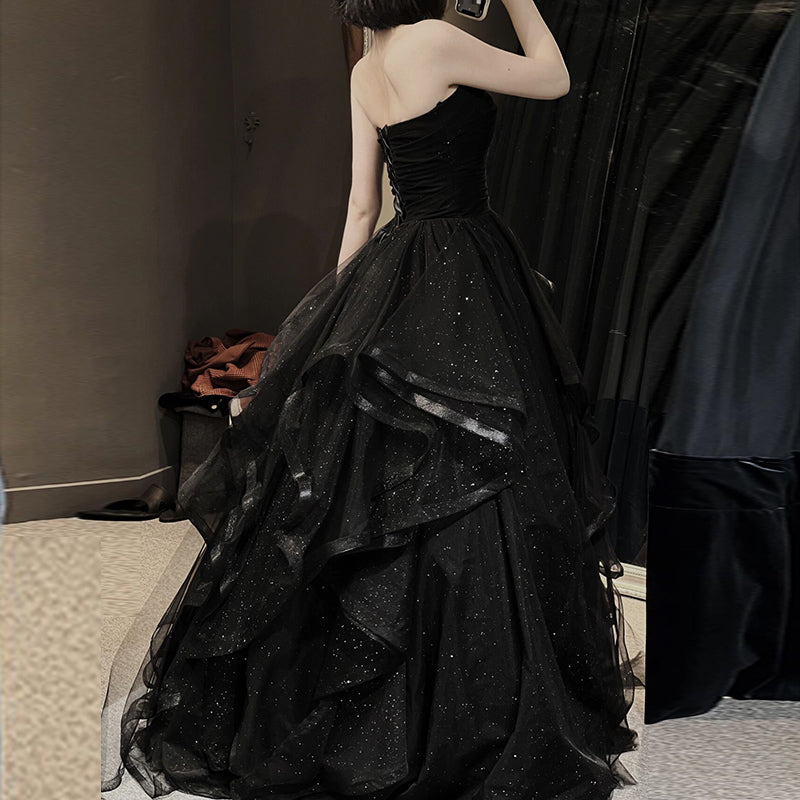Black Sweetheart Tulle Layers Ball Gowns Prom Dress, Black Prom Dress