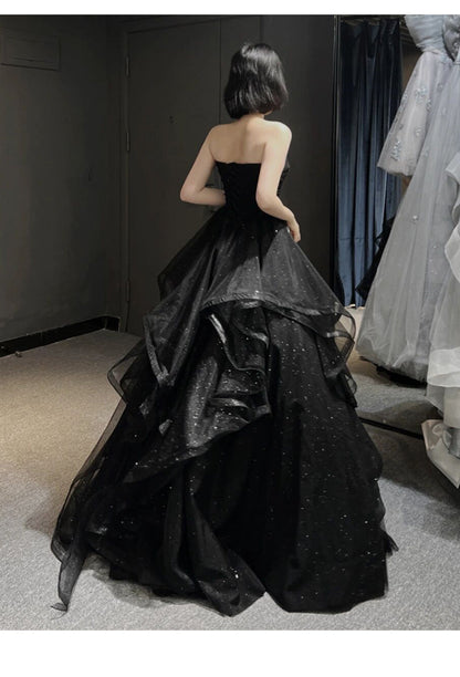 Black Sweetheart Tulle Layers Ball Gowns Prom Dress, Black Prom Dress