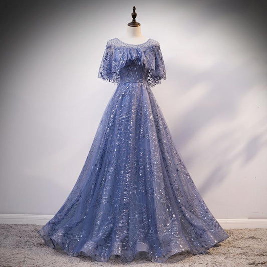 Blue Elegant A-Line Long Prom Dress, Blue Prom Gowns Graduation Dresses
