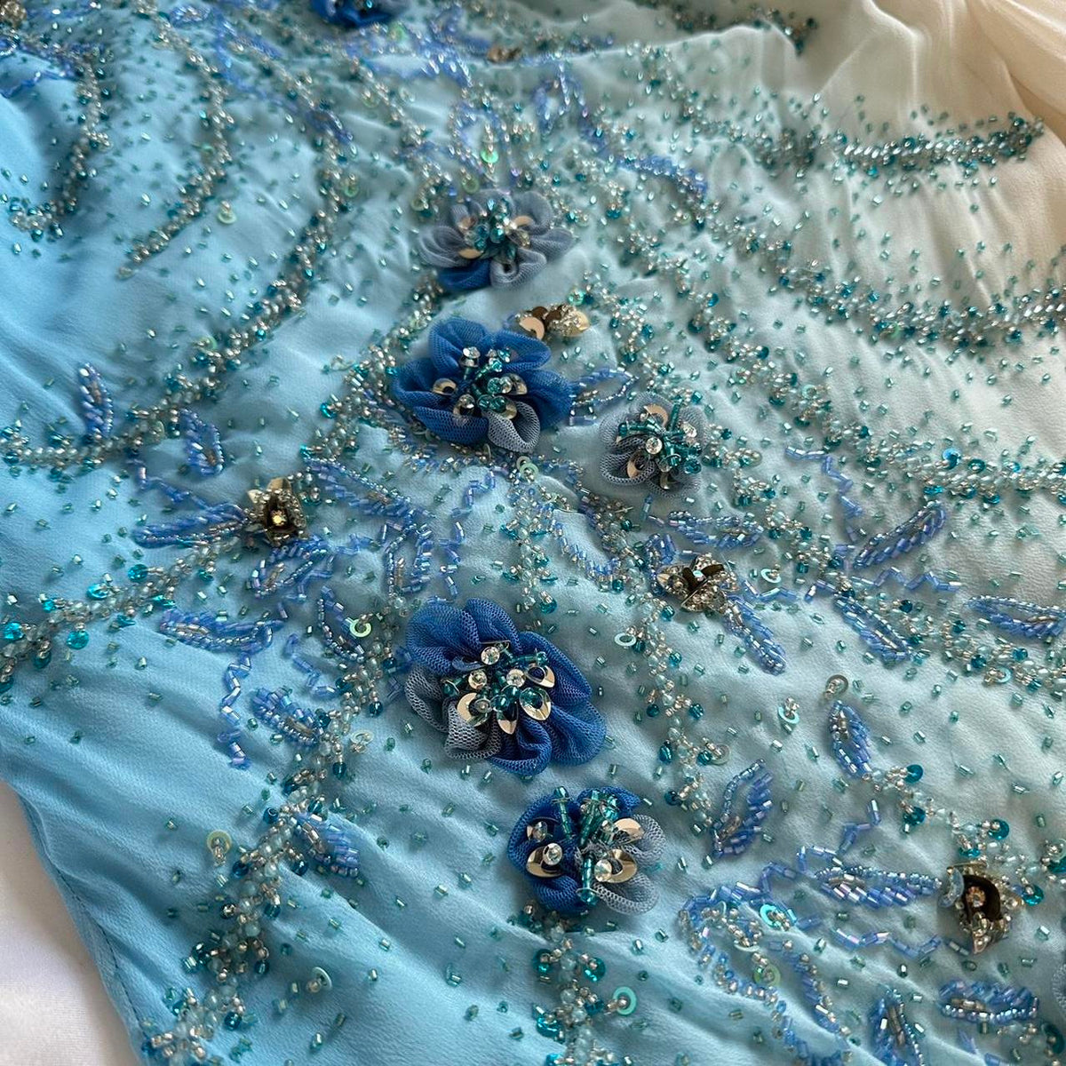 Blue Gorgeous Beautiful Stylish Unique Elegant Exquisite Floral Beading Long Chiffon Ball Gowns Prom Dress