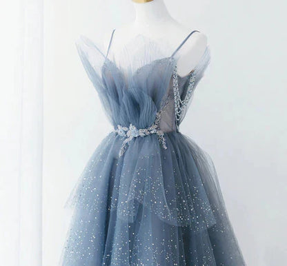 Blue Gorgeous Shiny Elegant Applique Long Tulle Ball Gowns Prom Gowns Graduation Dresses