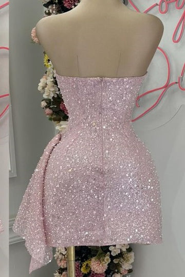 Blushing Pink Sequins Cocktail Dress Woman Elegant Wedding Prom Dress Gown Mini Graduation Dress Vestido De GraduacióN Vestido De Fiesta Homecoming Dresses