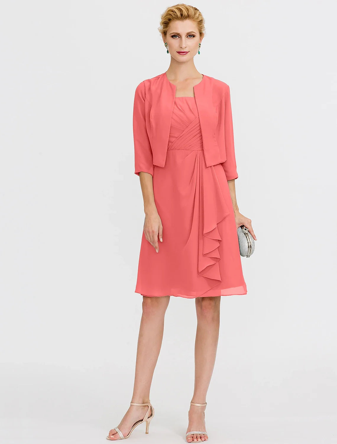 A-Line Mother of the Bride Dress Formal Elegant Two Piece Strap Short / Mini Chiffon Sleeveless yes with Pleats Beading
