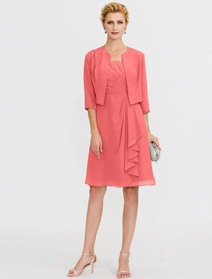 A-Line Mother of the Bride Dress Formal Elegant Two Piece Strap Short / Mini Chiffon Sleeveless yes with Pleats Beading