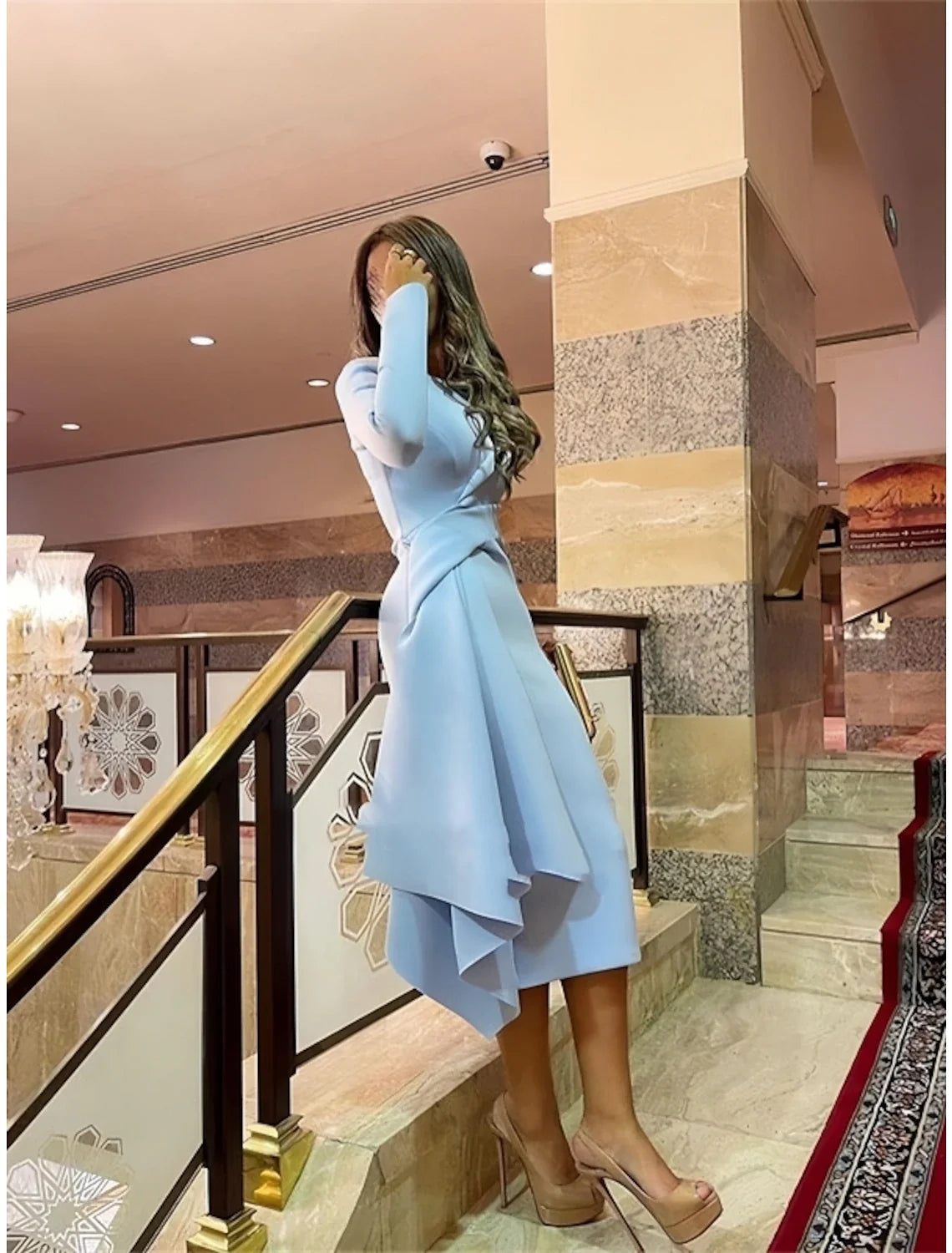 Sheath / Column Cocktail Dresses Elegant Dress Formal Fall Knee Length Long Sleeve Jewel Neck Fabric with Pleats Ruched