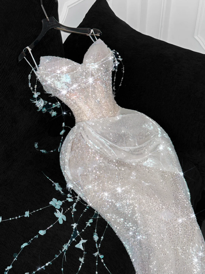 Gorgeous Sparkling Champagne Sequin Sweetheart Mermaid Elegant Chiffon Evening Dress Prom Dresses TP4152