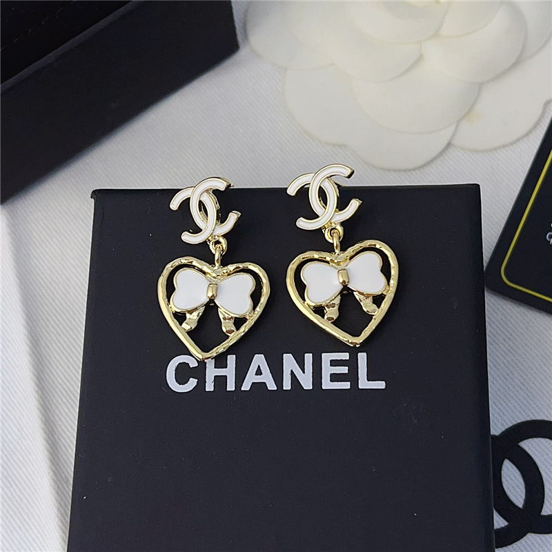 Chanel Metal Enamel Cc Heart Drop Earrings Gold