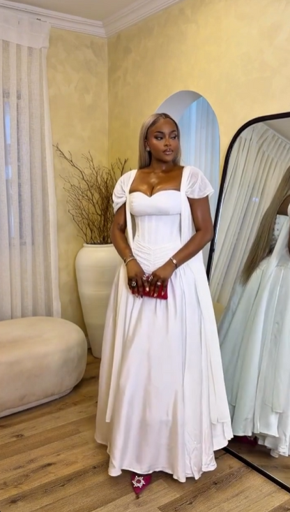 Vintage White Sweetheart Detachable Cape Sleeves A-Line Prom Dress TP5813