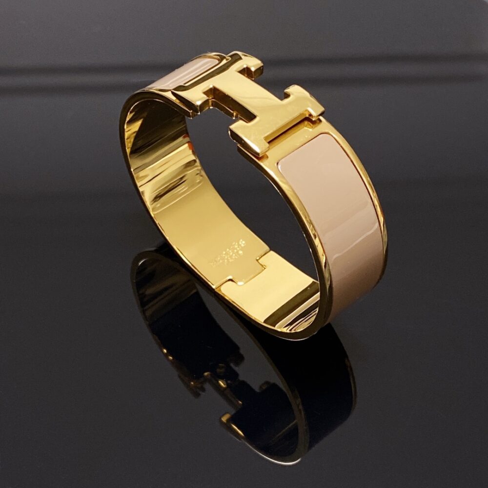Hermes Clic H Wide Bracelet Gold & Beige