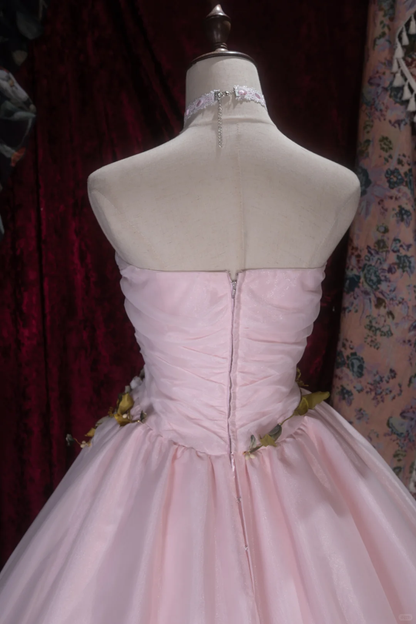 Gorgeous Pink Strapless Tulle Floral Ball Gown Evening Dress TP5793