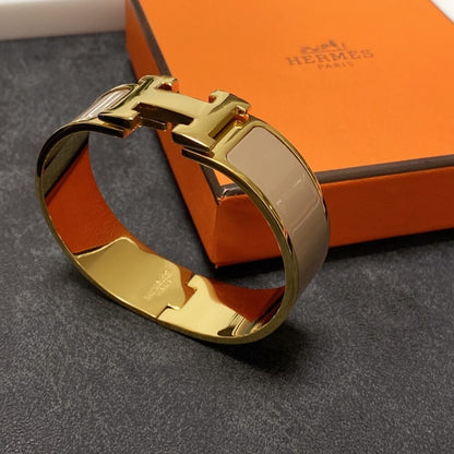 Hermes Clic H Wide Bracelet Gold & Beige