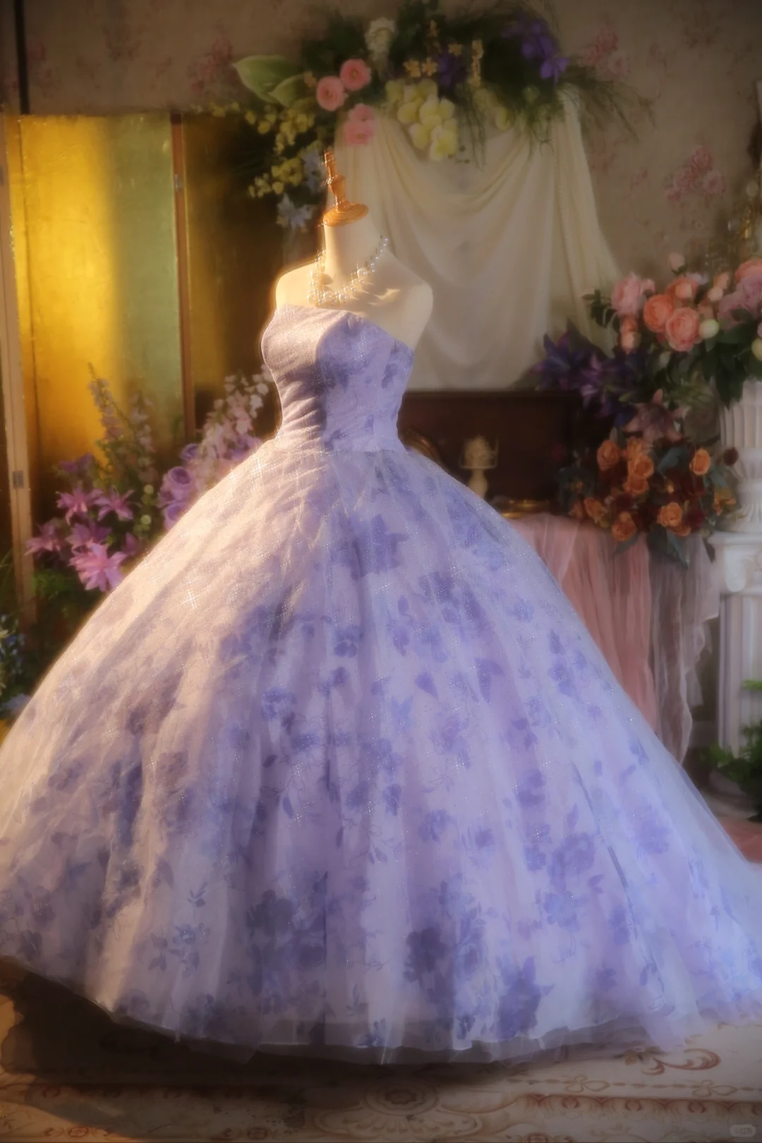 Gorgeous Lilac Floral Strapless Sparkling Tulle Formal Sweet 15 Quinceanera Ball Gown TP5516