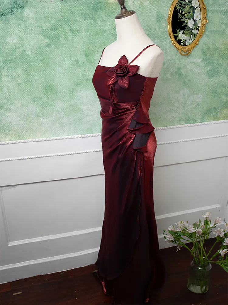 Burgundy Vintage Floral Embellished Evening Gown Charming Party Evening Dress cc1507