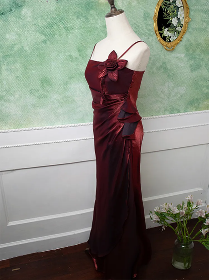 Burgundy Vintage Floral Embellished Evening Gown Charming Party Evening Dress cc1507