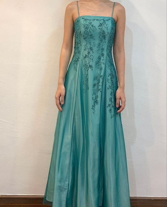 Girlhomeshops--Green exquisite floral beaded fashion long satin prom dress graduation dress gh5524