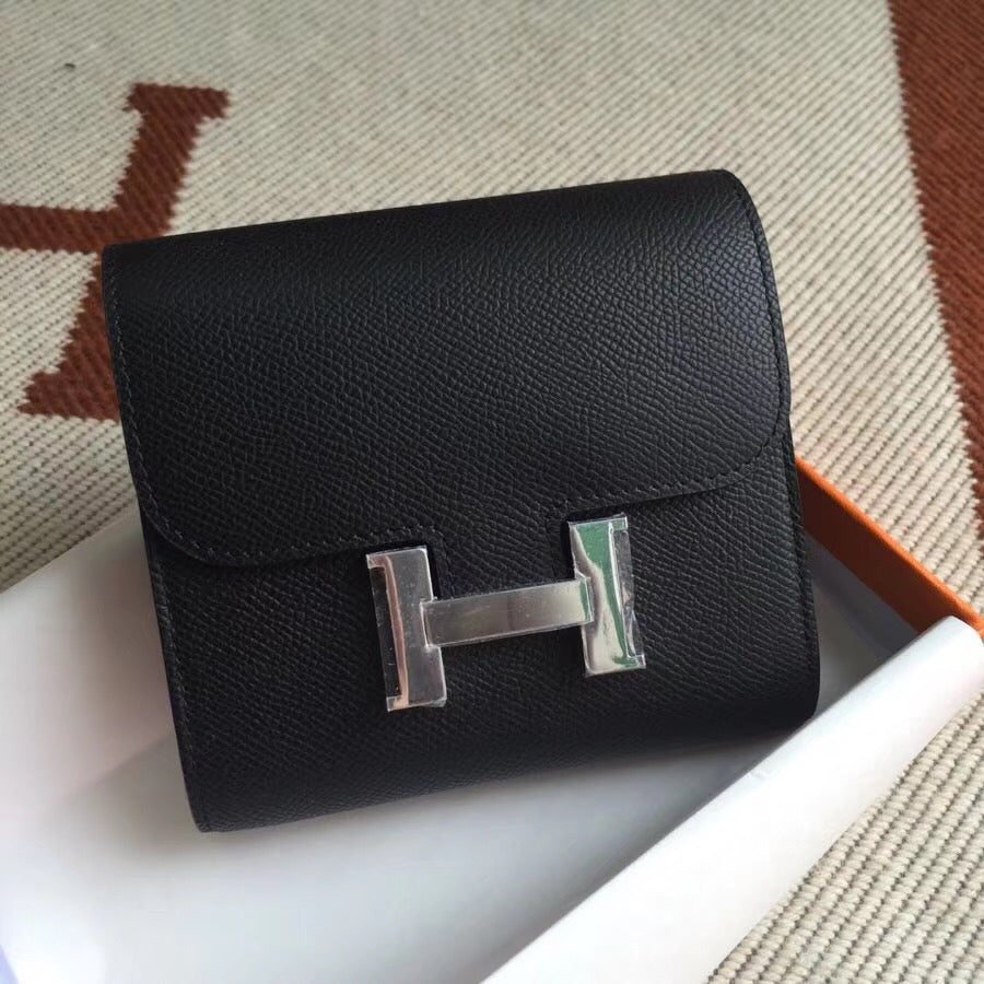 Hermes Constance Slim Wallet Noir 12Cm H082060CK89