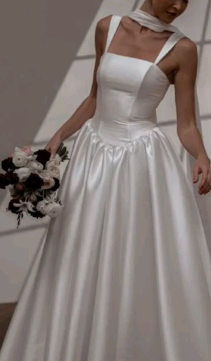 girlhomeshops-White Satin Long Wedding Dress gh6277